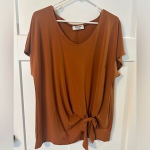 Carmel color top with tie detail. NEW Never Worn. Tags taken off.